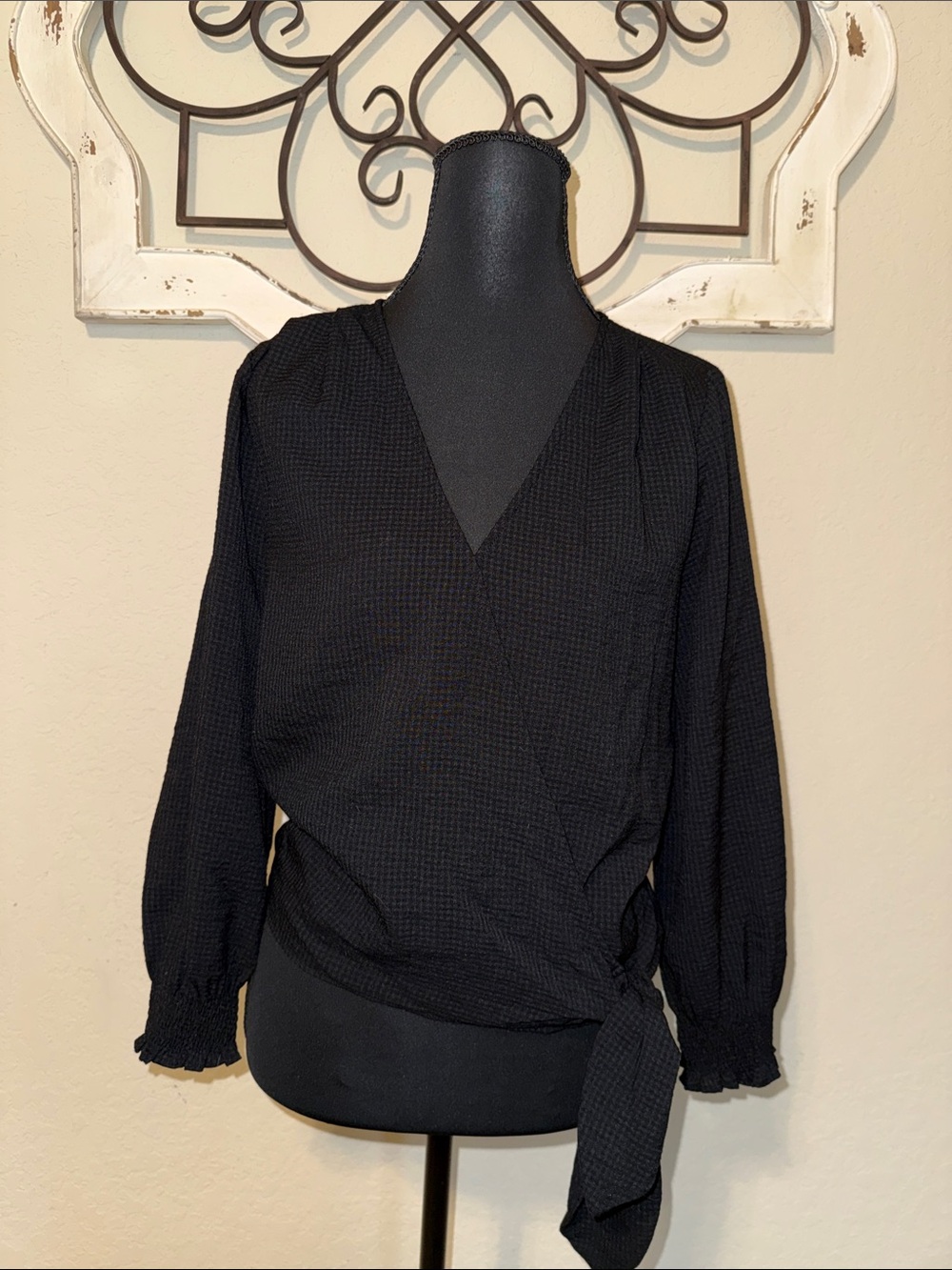 Madewell Black Textured Wrap Blouse